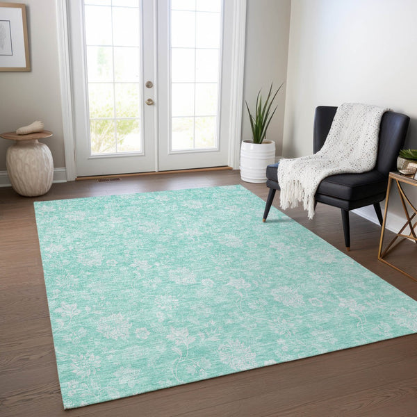 Homeroots 3' Artichoke Green Floral Washable Area Rug - Perfect For Indoor & Outdoor Spaces, Stain Resistant 9' X 12' Polyester 581405