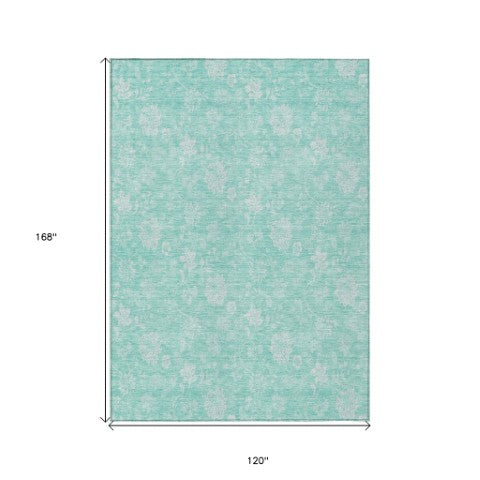 Homeroots 3' Artichoke Green Floral Washable Area Rug - Perfect For Indoor & Outdoor Spaces, Stain Resistant 10' X 14' Polyester 581406