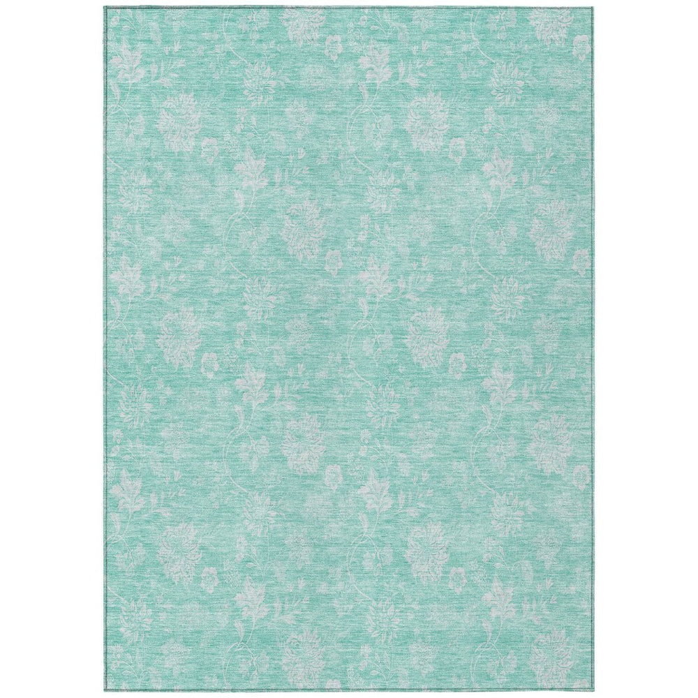 HomeRoots 5' Aqua and Ivory Floral Area Rug - Stylish, Durable, Washable for Indoor & Outdoor Spaces 10' X 14' 581406