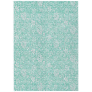 HomeRoots 5' Aqua and Ivory Floral Area Rug - Stylish, Durable, Washable for Indoor & Outdoor Spaces 10' X 14' 581406