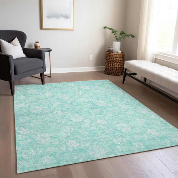 Homeroots 3' Artichoke Green Floral Washable Area Rug - Perfect For Indoor & Outdoor Spaces, Stain Resistant 10' X 14' Polyester 581406