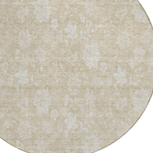 Homeroots 3' Artichoke Green Floral Washable Area Rug - Perfect For Indoor & Outdoor Spaces, Stain Resistant 8' Round Polyester 581409