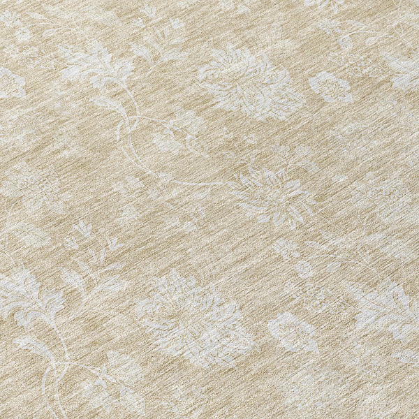 Homeroots 3' Artichoke Green Floral Washable Area Rug - Perfect For Indoor & Outdoor Spaces, Stain Resistant 8' Round Polyester 581409