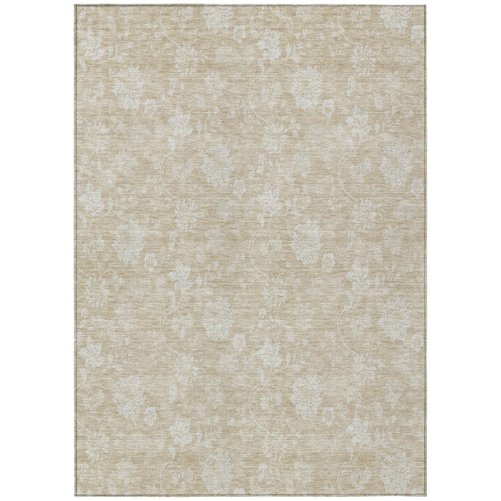 HomeRoots 9' Timeless Beige Tan and Ivory Floral Area Rug - Durable, Washable Design for Indoor & Outdoor Use 9' X 12' 581411