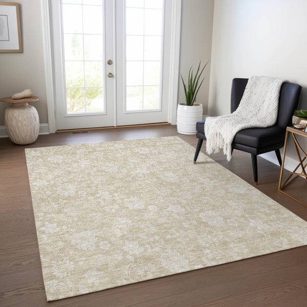 Homeroots 3' Artichoke Green Floral Washable Area Rug - Perfect For Indoor & Outdoor Spaces, Stain Resistant 9' X 12' Polyester 581411