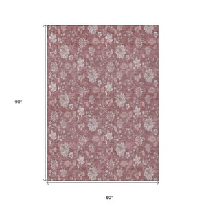 Homeroots 3' Artichoke Green Floral Washable Area Rug - Perfect For Indoor & Outdoor Spaces, Stain Resistant 5' X 8' Polyester 581414