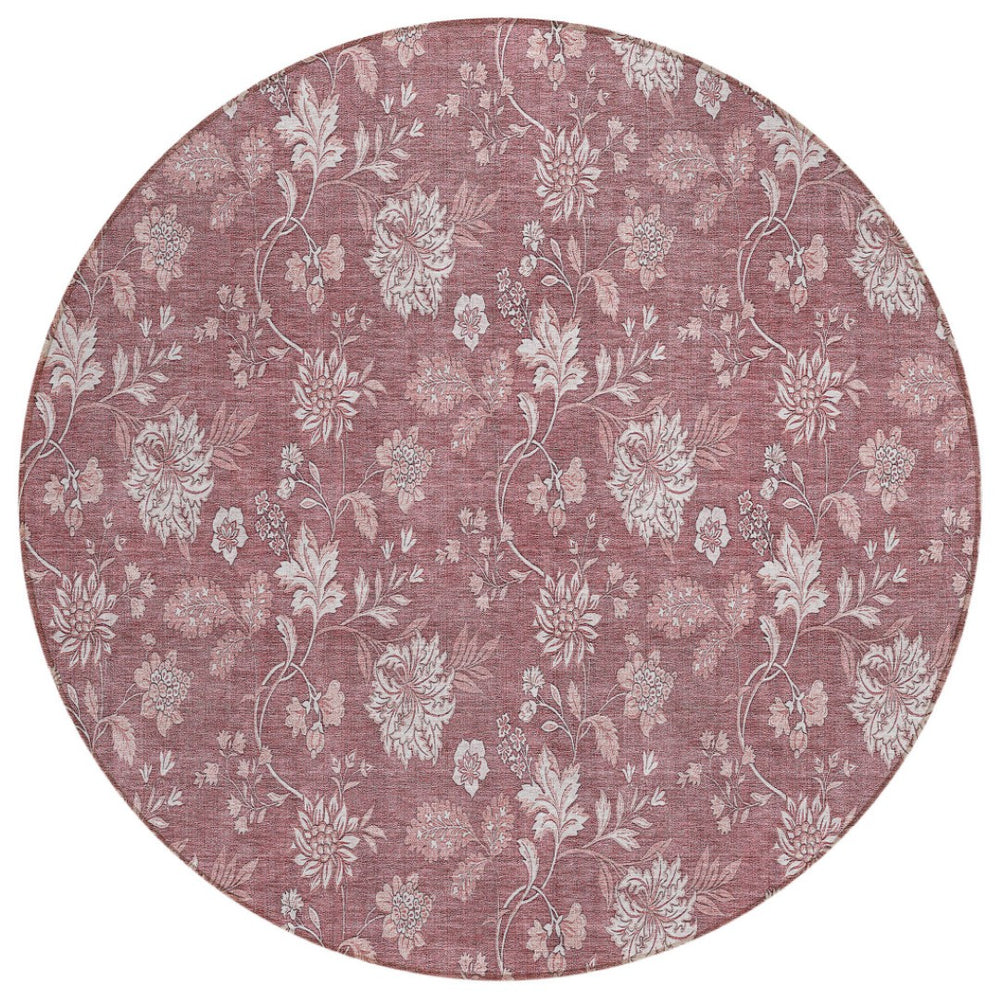 HomeRoots 5' Blush Pink and Mauve Floral Area Rug - Durable, Washable Design for Indoor and Outdoor Spaces 8' Round 581415