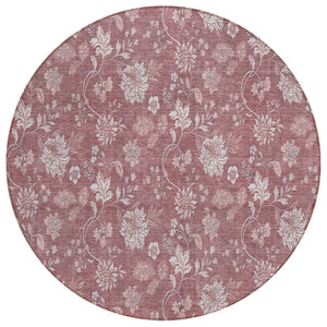 HomeRoots 5' Blush Pink and Mauve Floral Area Rug - Durable, Washable Design for Indoor and Outdoor Spaces 8' Round 581415
