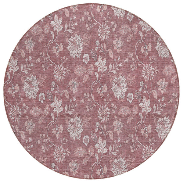 HomeRoots 5' Blush Pink and Mauve Floral Area Rug - Durable, Washable Design for Indoor and Outdoor Spaces 8' Round 581415