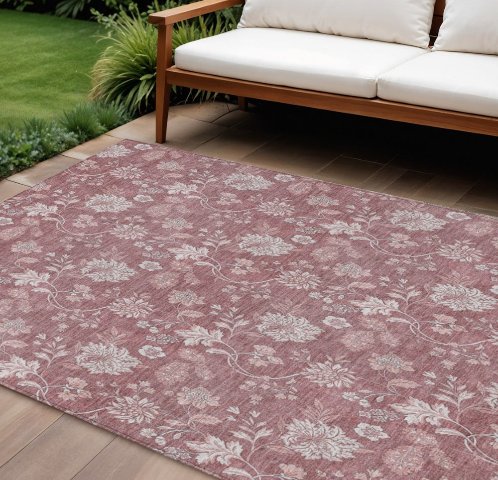 HomeRoots 9' Blush Pink and Mauve Floral Washable Area Rug - Stylish, Durable Design for Indoor and Outdoor Spaces 9' X 12' 581417