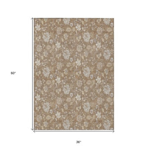 Homeroots 3' Artichoke Green Floral Washable Area Rug - Perfect For Indoor & Outdoor Spaces, Stain Resistant 3' X 5' Polyester 581419