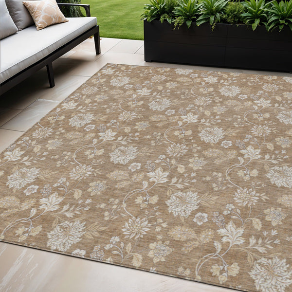 Homeroots 3' Artichoke Green Floral Washable Area Rug - Perfect For Indoor & Outdoor Spaces, Stain Resistant 5' X 8' Polyester 581420