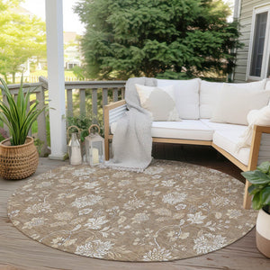 Homeroots 3' Artichoke Green Floral Washable Area Rug - Perfect For Indoor & Outdoor Spaces, Stain Resistant 8' Round Polyester 581421
