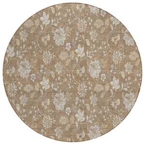 HomeRoots 5' Copper and Beige Floral Area Rug - Durable, Washable Design for Indoor and Outdoor Spaces 8' Round 581421