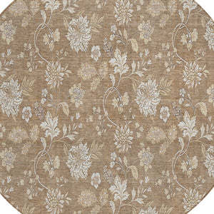 Homeroots 3' Artichoke Green Floral Washable Area Rug - Perfect For Indoor & Outdoor Spaces, Stain Resistant 8' Round Polyester 581421