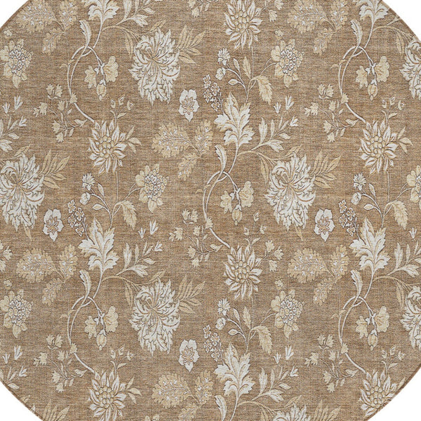Homeroots 3' Artichoke Green Floral Washable Area Rug - Perfect For Indoor & Outdoor Spaces, Stain Resistant 8' Round Polyester 581421