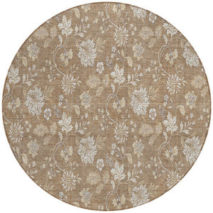 Homeroots 3' Artichoke Green Floral Washable Area Rug - Perfect For Indoor & Outdoor Spaces, Stain Resistant 8' Round Polyester 581421