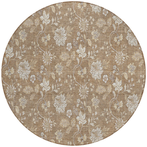 Homeroots 3' Artichoke Green Floral Washable Area Rug - Perfect For Indoor & Outdoor Spaces, Stain Resistant 8' Round Polyester 581421