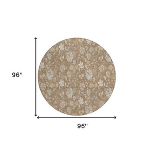 Homeroots 3' Artichoke Green Floral Washable Area Rug - Perfect For Indoor & Outdoor Spaces, Stain Resistant 8' Round Polyester 581421