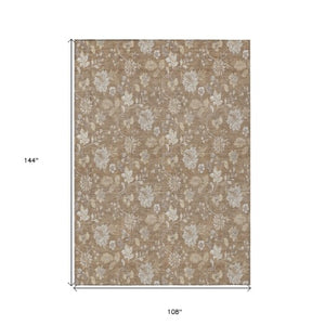 Homeroots 3' Artichoke Green Floral Washable Area Rug - Perfect For Indoor & Outdoor Spaces, Stain Resistant 9' X 12' Polyester 581423