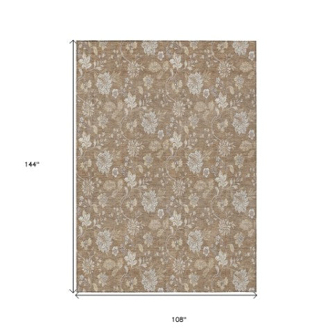 Homeroots 3' Artichoke Green Floral Washable Area Rug - Perfect For Indoor & Outdoor Spaces, Stain Resistant 9' X 12' Polyester 581423