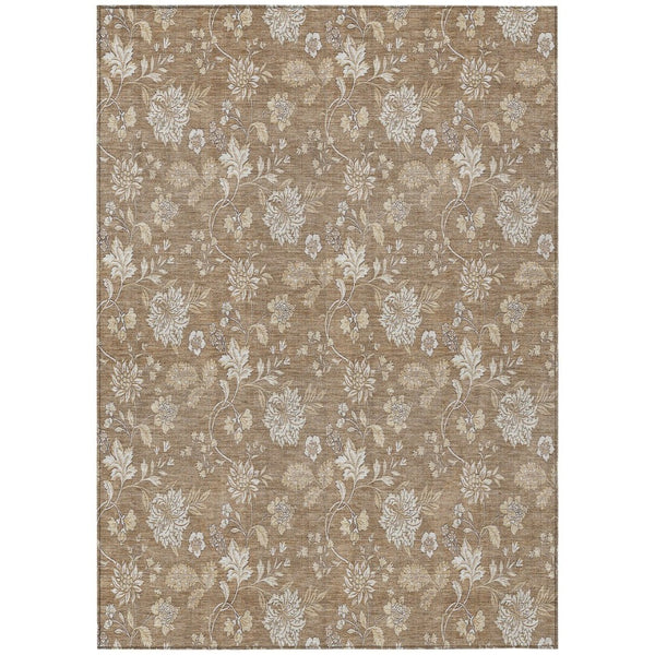 HomeRoots 9' Durable Copper and Beige Floral Washable Area Rug for Indoor & Outdoor Spaces, Easy Care Design 9' X 12' 581423