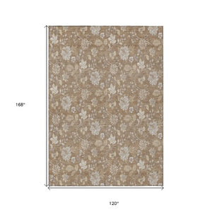 Homeroots 3' Artichoke Green Floral Washable Area Rug - Perfect For Indoor & Outdoor Spaces, Stain Resistant 10' X 14' Polyester 581424