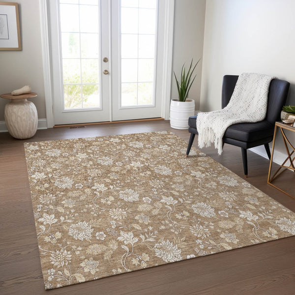 Homeroots 3' Artichoke Green Floral Washable Area Rug - Perfect For Indoor & Outdoor Spaces, Stain Resistant 10' X 14' Polyester 581424