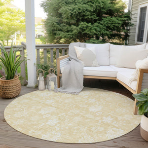 Homeroots 3' Artichoke Green Floral Washable Area Rug - Perfect For Indoor & Outdoor Spaces, Stain Resistant 8' Round Polyester 581427