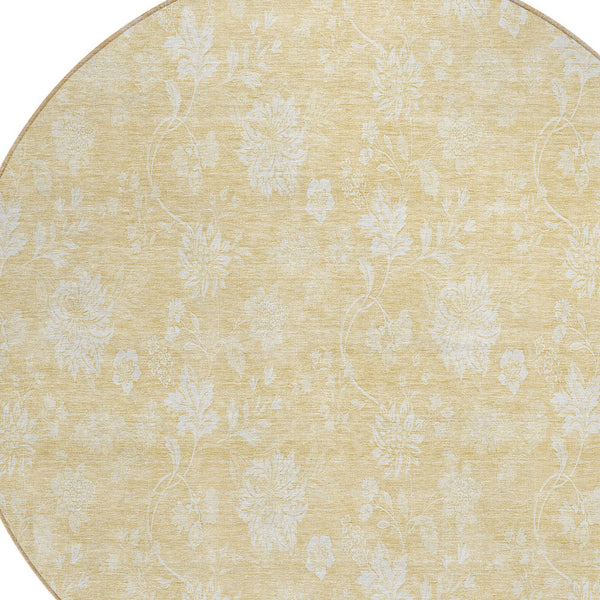 Homeroots 3' Artichoke Green Floral Washable Area Rug - Perfect For Indoor & Outdoor Spaces, Stain Resistant 8' Round Polyester 581427