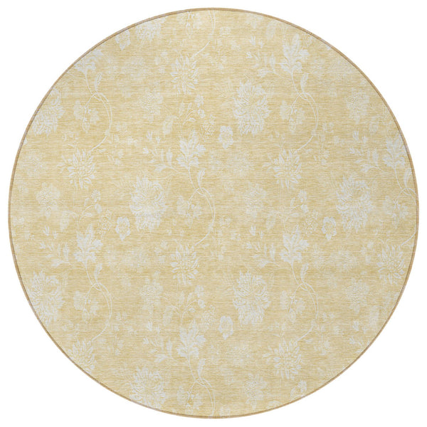 Homeroots 3' Artichoke Green Floral Washable Area Rug - Perfect For Indoor & Outdoor Spaces, Stain Resistant 8' Round Polyester 581427