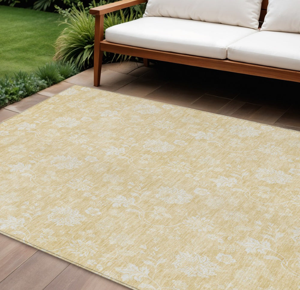 HomeRoots 9' Elegant Yellow Wheat and Ivory Floral Indoor Outdoor Area Rug for Stylish Living Spaces 9' X 12' 581429