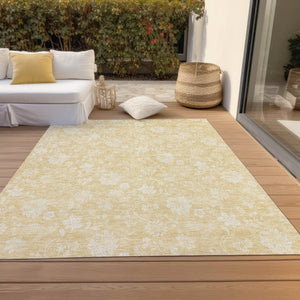Homeroots 3' Artichoke Green Floral Washable Area Rug - Perfect For Indoor & Outdoor Spaces, Stain Resistant 9' X 12' Polyester 581429
