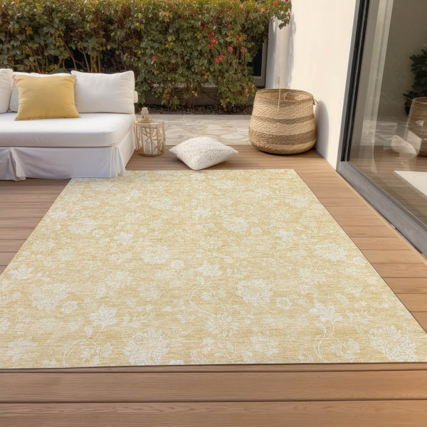 Homeroots 3' Artichoke Green Floral Washable Area Rug - Perfect For Indoor & Outdoor Spaces, Stain Resistant 9' X 12' Polyester 581429