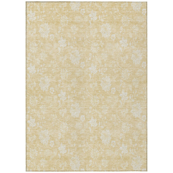 HomeRoots 9' Elegant Yellow Wheat and Ivory Floral Indoor Outdoor Area Rug for Stylish Living Spaces 9' X 12' 581429