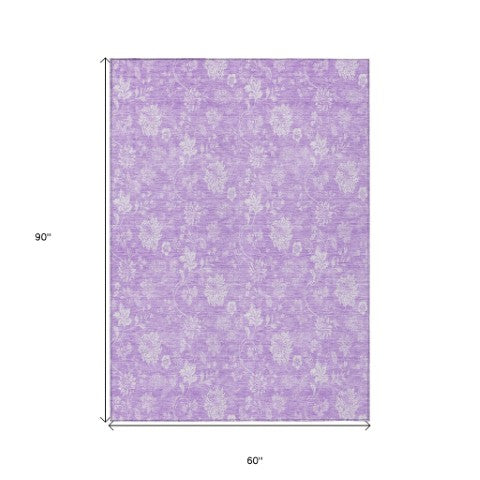 Homeroots 3' Artichoke Green Floral Washable Area Rug - Perfect For Indoor & Outdoor Spaces, Stain Resistant 5' X 8' Polyester 581432