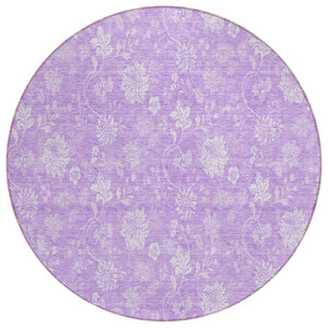 HomeRoots 5' Floral Indoor Outdoor Area Rug in Lavender & Lilac – Washable, Durable, and Stain-Resistant Design 8' Round 581433