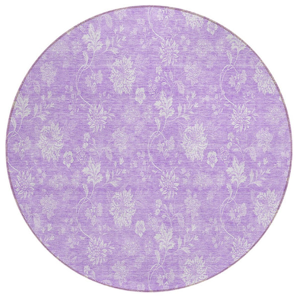 HomeRoots 5' Floral Indoor Outdoor Area Rug in Lavender & Lilac – Washable, Durable, and Stain-Resistant Design 8' Round 581433