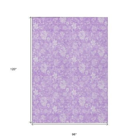 Homeroots 3' Artichoke Green Floral Washable Area Rug - Perfect For Indoor & Outdoor Spaces, Stain Resistant 8' X 10' Polyester 581434