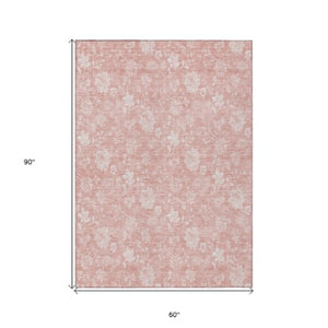 Homeroots 3' Artichoke Green Floral Washable Area Rug - Perfect For Indoor & Outdoor Spaces, Stain Resistant 5' X 8' Polyester 581438