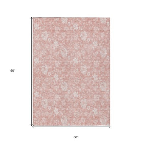 Homeroots 3' Artichoke Green Floral Washable Area Rug - Perfect For Indoor & Outdoor Spaces, Stain Resistant 5' X 8' Polyester 581438