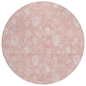 HomeRoots 5' Elegant Floral Washable Area Rug in Soft Pink and Ivory - Perfect for Indoor & Outdoor Spaces 8' Round 581439