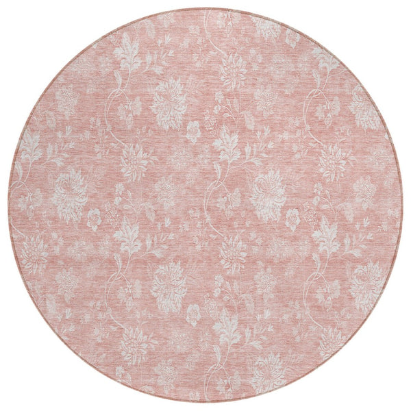 HomeRoots 5' Elegant Floral Washable Area Rug in Soft Pink and Ivory - Perfect for Indoor & Outdoor Spaces 8' Round 581439