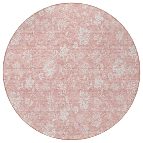 Homeroots 3' Artichoke Green Floral Washable Area Rug - Perfect For Indoor & Outdoor Spaces, Stain Resistant 8' Round Polyester 581439