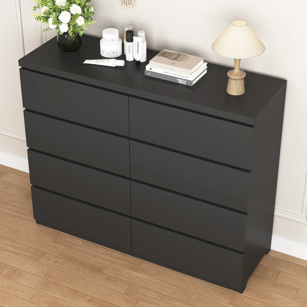 English Elm 8 Drawer Tall Chest Slim Particleboard Build Smooth Gliding Storage for Bedroom Closet Black W409S00029