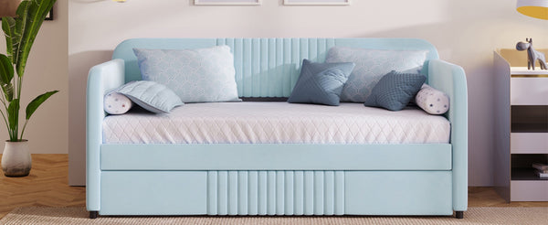 English Elm Upholstered Velvet Twin Daybed with Pull Out Trundle Sofa for Guest or Kids Room LP100127AAC