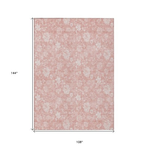 Homeroots 3' Artichoke Green Floral Washable Area Rug - Perfect For Indoor & Outdoor Spaces, Stain Resistant 9' X 12' Polyester 581441