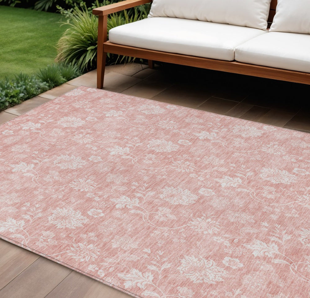 HomeRoots 9' Floral Washable Area Rug - Durable Indoor Outdoor Design with Blush, Ivory & Pink Hues for Any Space 9' X 12' 581441