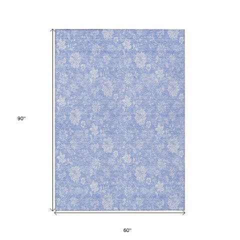 Homeroots 3' Artichoke Green Floral Washable Area Rug - Perfect For Indoor & Outdoor Spaces, Stain Resistant 5' X 8' Polyester 581444