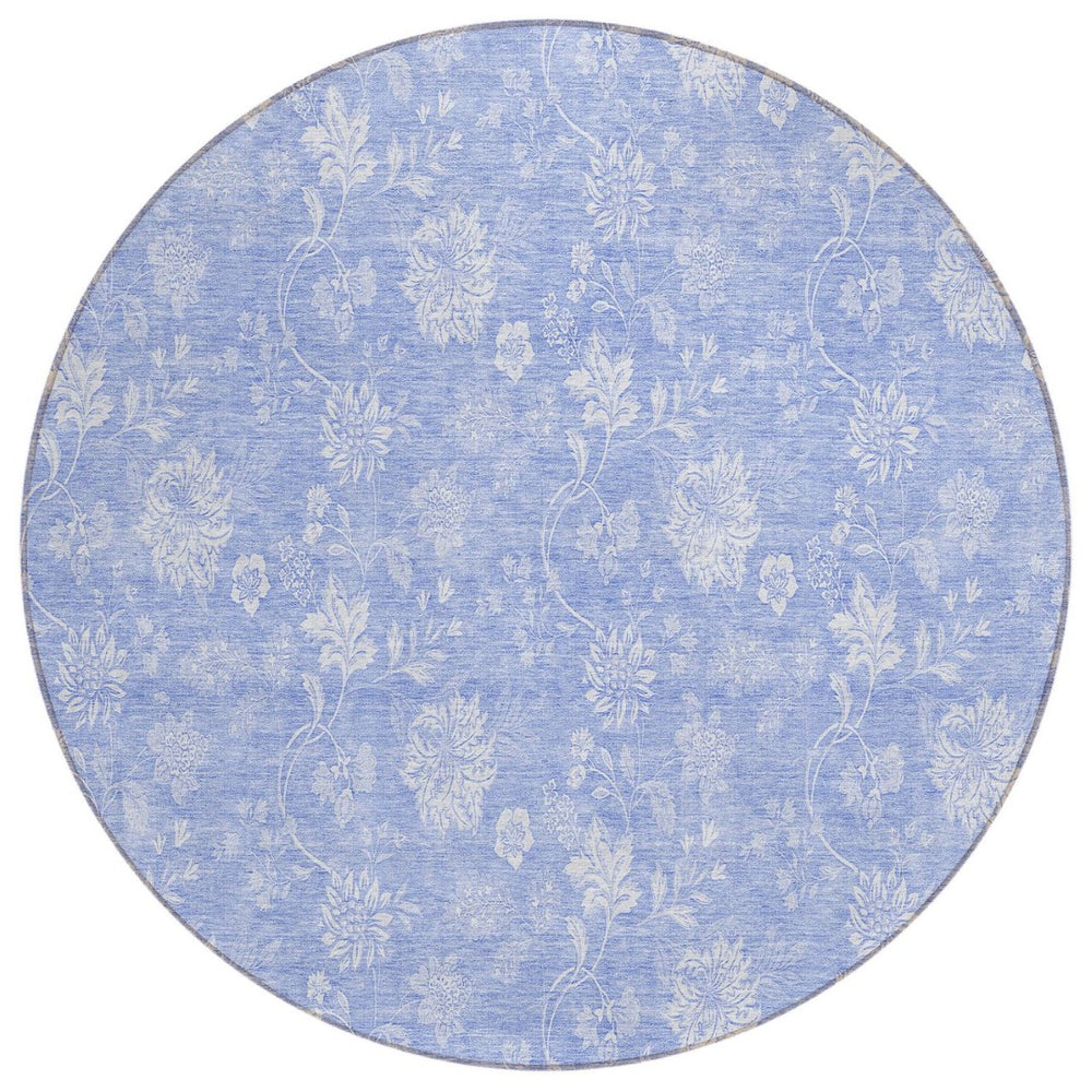 HomeRoots 5' Sky Blue Floral Indoor Outdoor Area Rug - Durable, Washable, Stylish Home Decor for Any Space 8' Round 581445